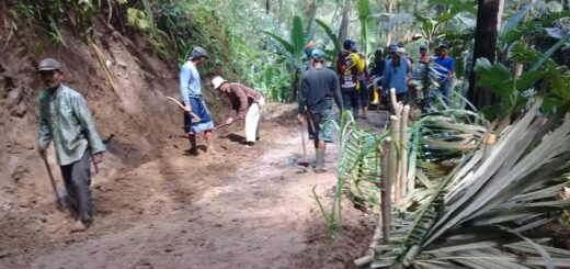 Warga Desa Tambakserang daei berbagai pendukuhan melakukan perbaikan jalan . /Ist